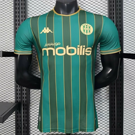 25/26 Player Version  JS Kabylie Home Green Yellow Vertical Stripes Jersey