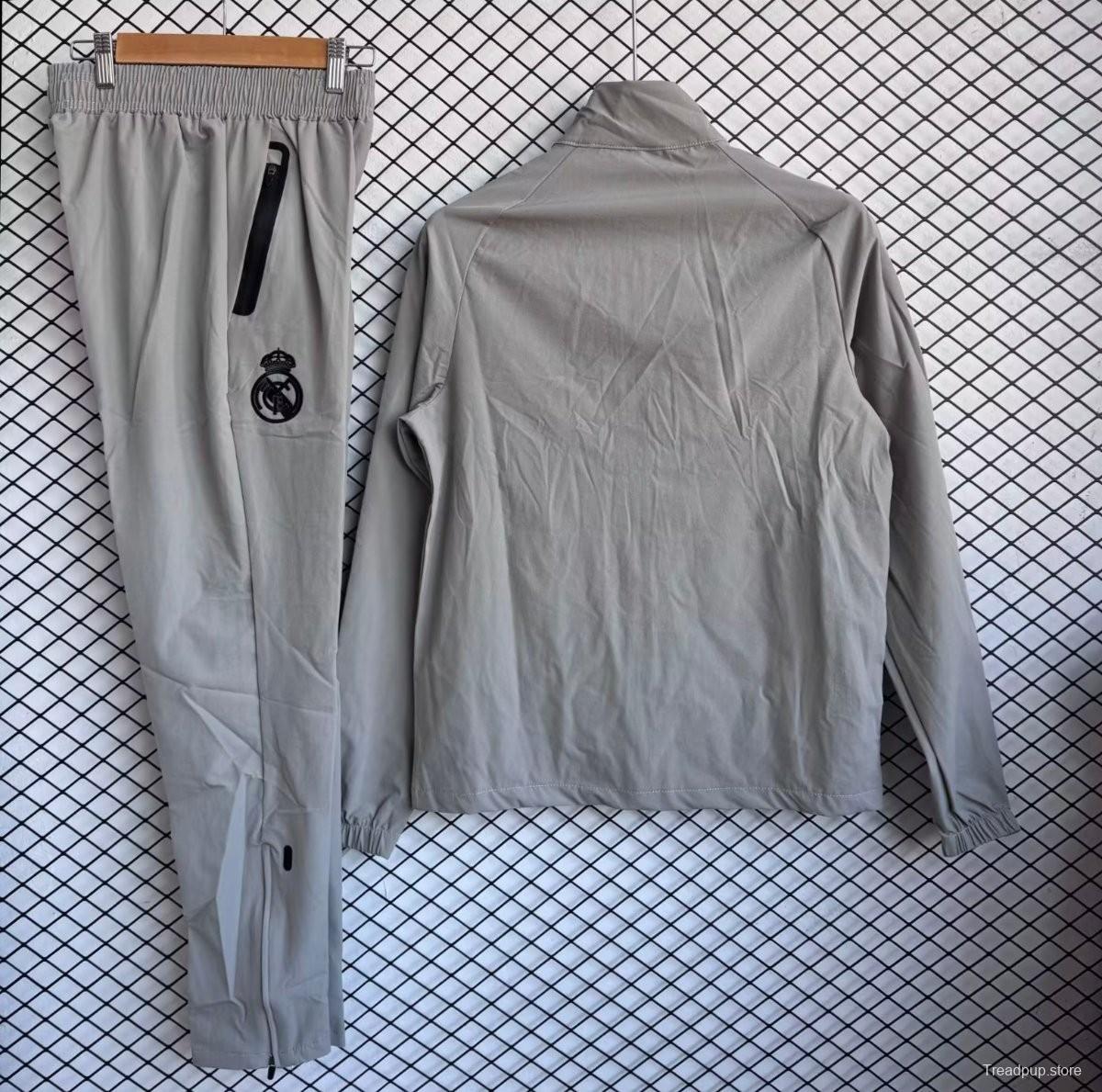 25/26 Real Madrid Grey with Black Full zipper Jacket Tracksuit+ long pants