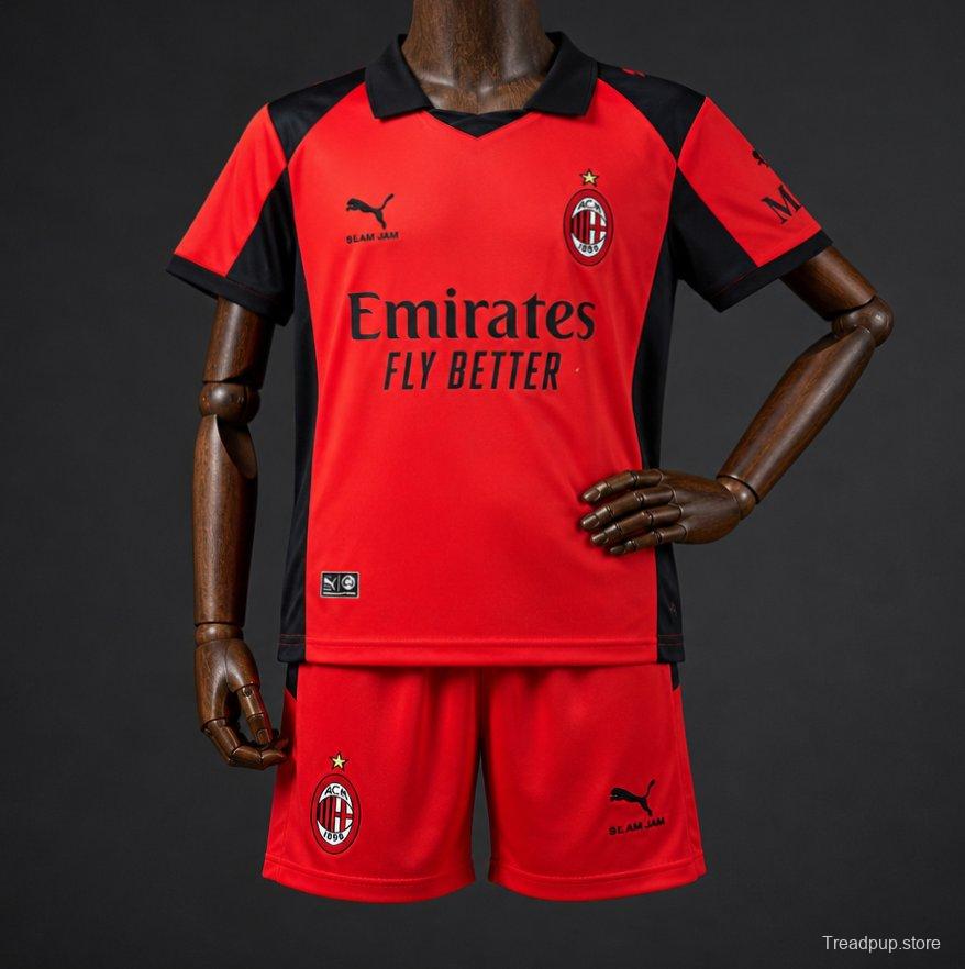 25/26 Kids AC Milan x Slam Jam Limited Edition Long Sleeve Red Forth Jersey